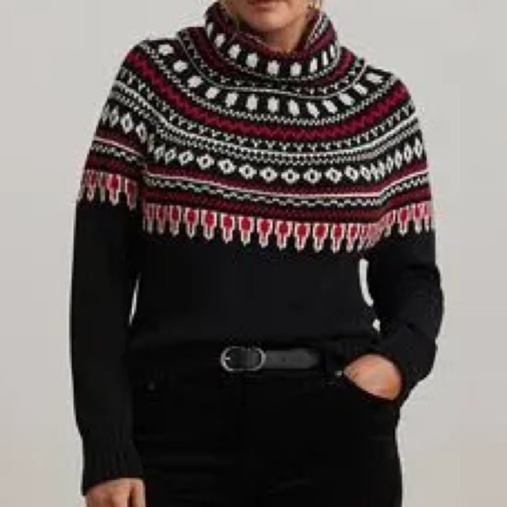 New Lauren Ralph Lauren Black and Pink Cowl Neck Sweater